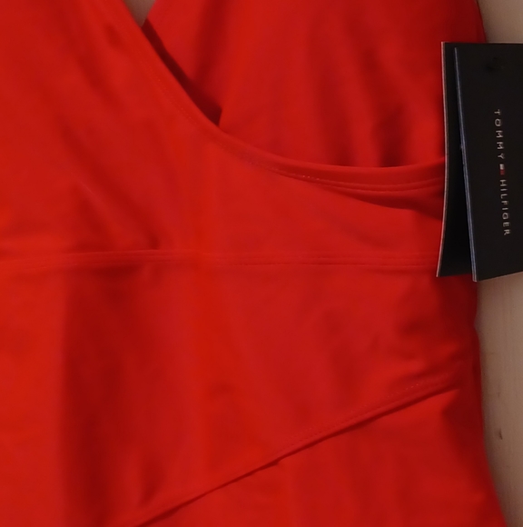 TOMMY HILFIGER RED SCA V-NECK FRONT LAYER WRAP SWIMSUIT SWIMWEAR SIZE 10 NEW WI - Picture 7 of 14